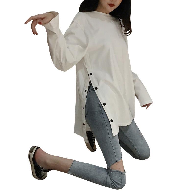 Korean Style Long Sleeve T Shirt With Pearl Embellishments For Autumn Casual Wear