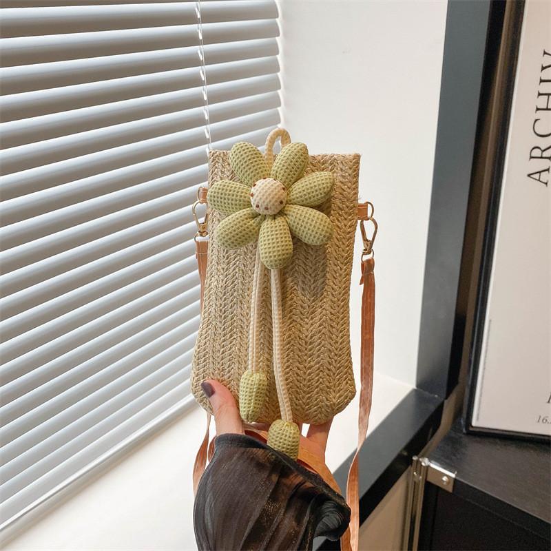 Adorable Floral Weave Bag For Women Trendy Summer Crossbody Phone Purse