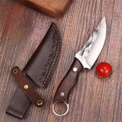 Stainless Steel Handhandle Meat Knife Hand Forged Small Straight Carving Knife Kitchen Knife Portable Outdoor Barbecue Fruit Knife