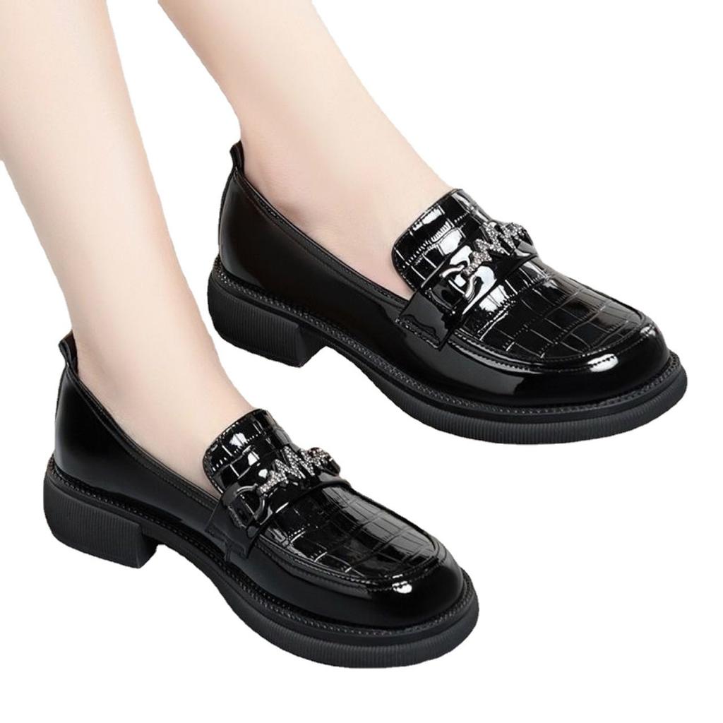 Soft Leather Single Shoe Women's 2024 New Soft Sole Comfortable Patent Leather English Style Loafers Work Small Leather Shoes