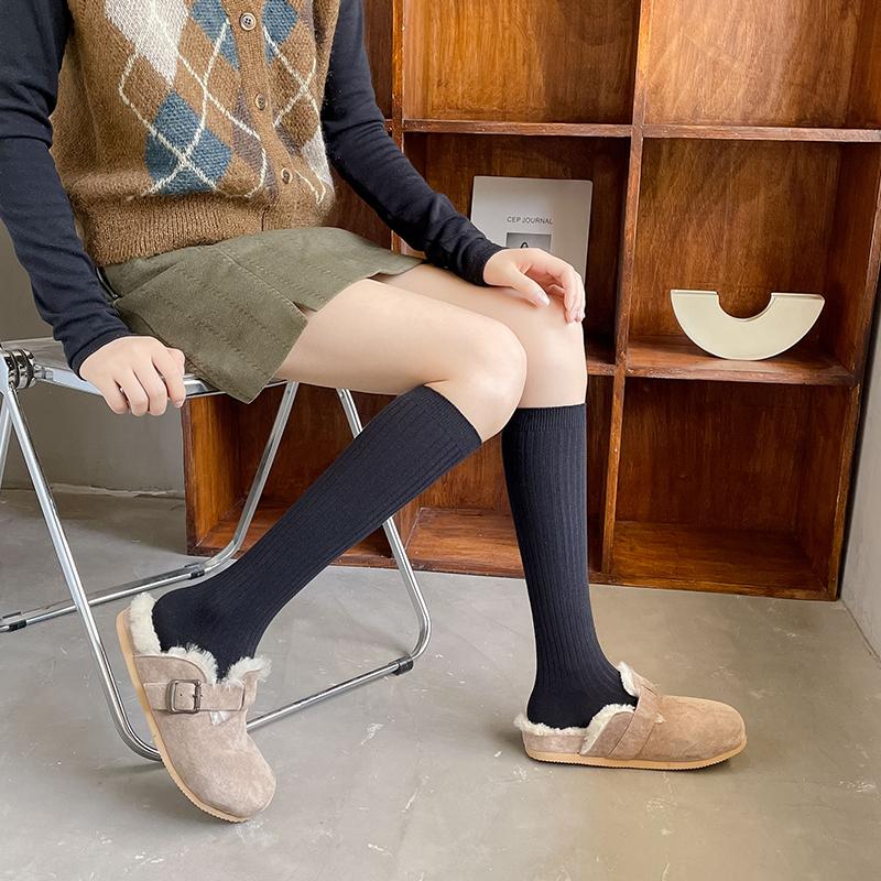 Spring New Women's Titfuck Casual College Style Knee High Socks Women's High Quality Solid Color Calf Socks
