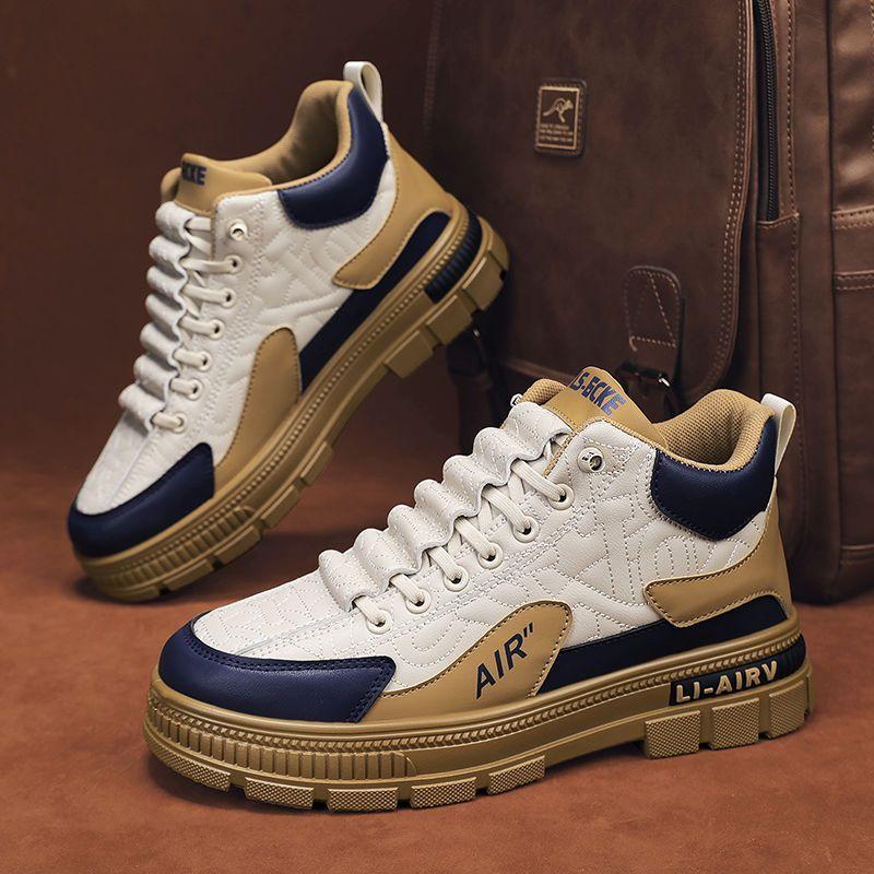 2026 Nowość Wiosna Męskie Buty Sportowe Skateboardowe Mid Top z Blokami Kolorystycznymi Sznurowane Gruba Podeszwa Zwiększające Wzrost Codzienne Buty do Pracy