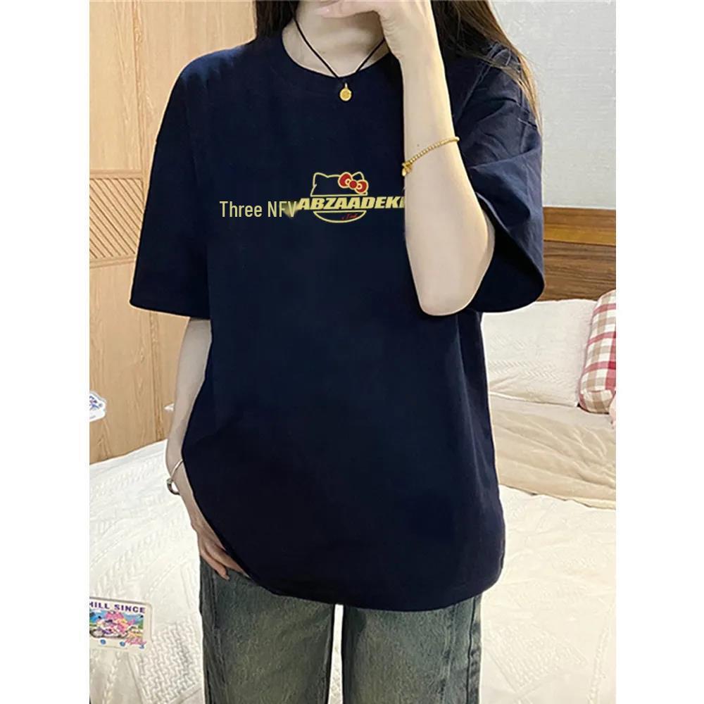 

Женская летняя хлопковая футболка оверсайз в стиле ретро с принтом котенка 2XL for 130-145 lbs