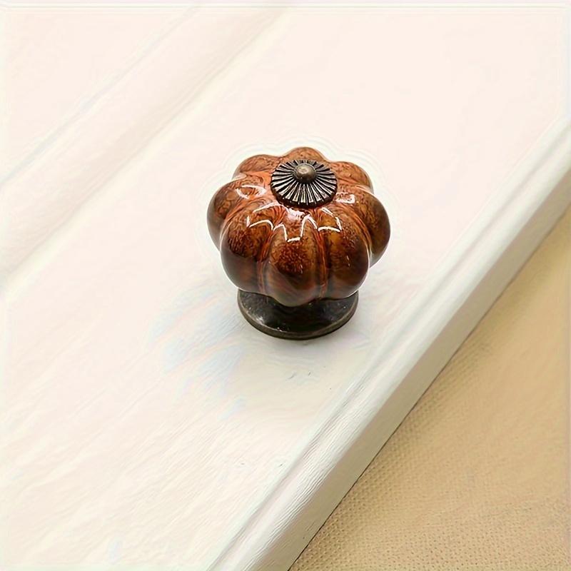 4 Stück Vintage-Kürbis-Schrankknöpfe aus Keramik für Küche, Schrank, Badezimmer, Kommode, Kleiderschrank, Leopardenorange