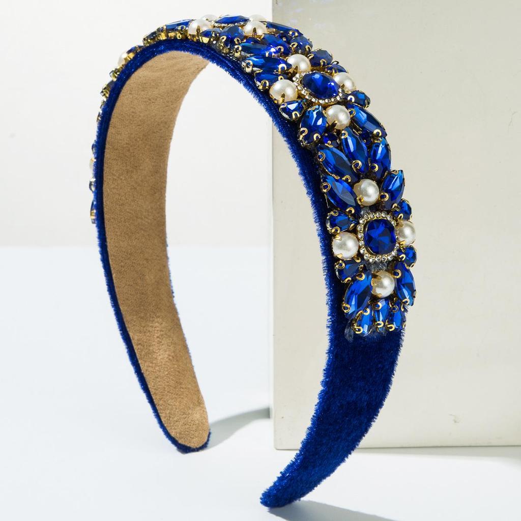 Barockes Samt-Stirnband mit Diamanten und Perlen – Haar-Accessoire im Retro-Palast-Stil für Damen