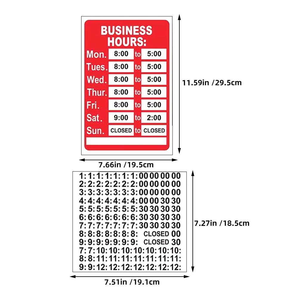 2 Pcs Business Hours Sticker Store Open Sign Time Schedule Vinyl Plaques Signs Office Hour Retail Cafe Barbershop Decoration