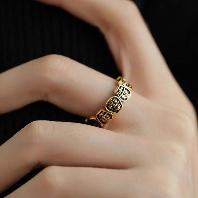 Elegant Retro Style Adjustable Open Copper Ring Featuring Sophisticated Geometric Patterns