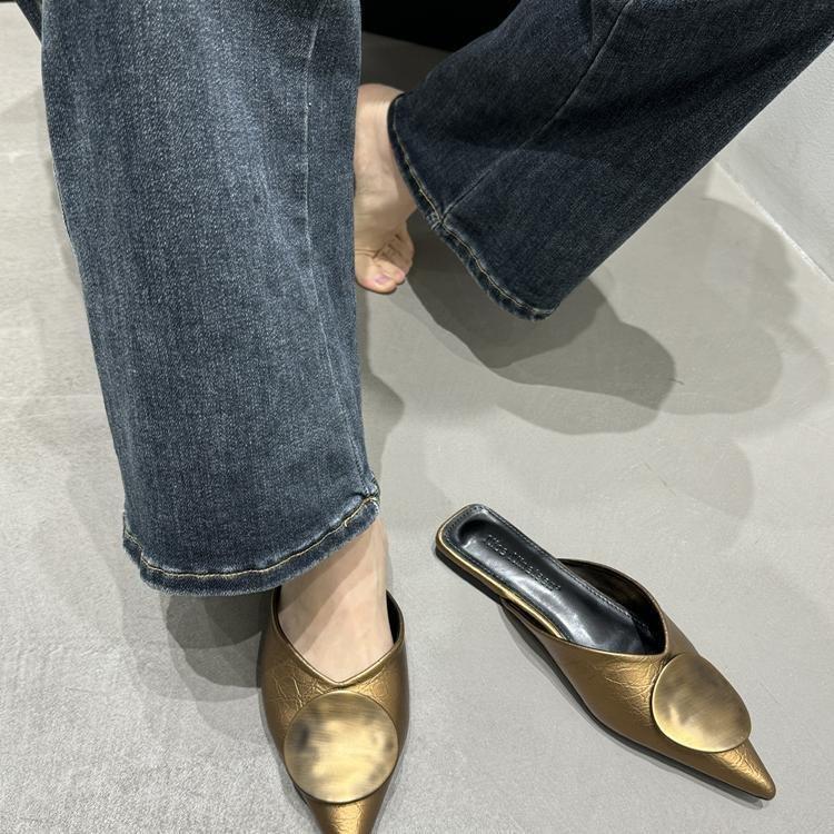 2025 Fashion New Low Heel Baotou Half Slippers Muller Shoes Versatile Fairy Wind Flat Bottom No Heel Outer Wear