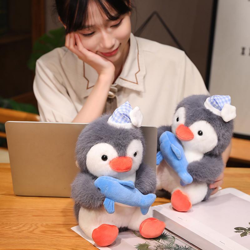 Penguin Fish Holding Soft Plush Toy Room Decoration Ornament Children Gifts