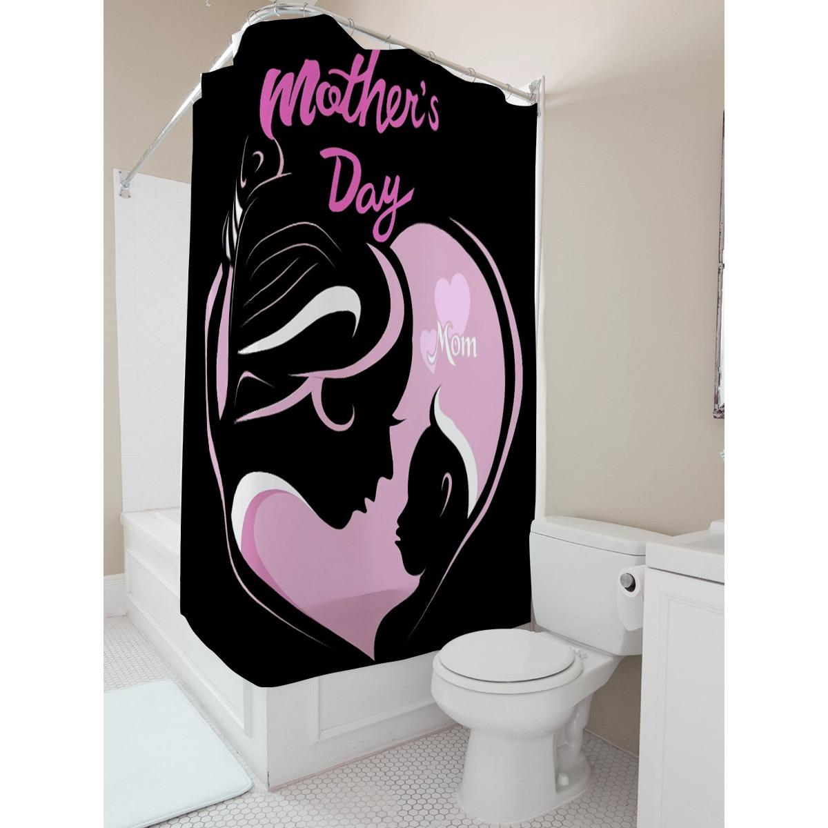 

Mother S Day Heart Print Shower Curtain For Bathroom Decor W60H190(CM)-1 Pcs