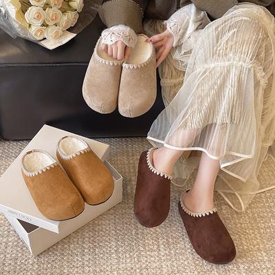 Thick-bottomed Bag Head Boken Half Slippers Women's 2025 Autumn Leisure One-pedal Lace Casual Versatile Retro Cotton Slippers