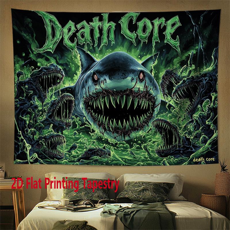 

Shark attack in deep sea Digital printing polyester wall tapestry suitable for use in living rooms bedrooms offices bars party 74x94cm(29x37in)