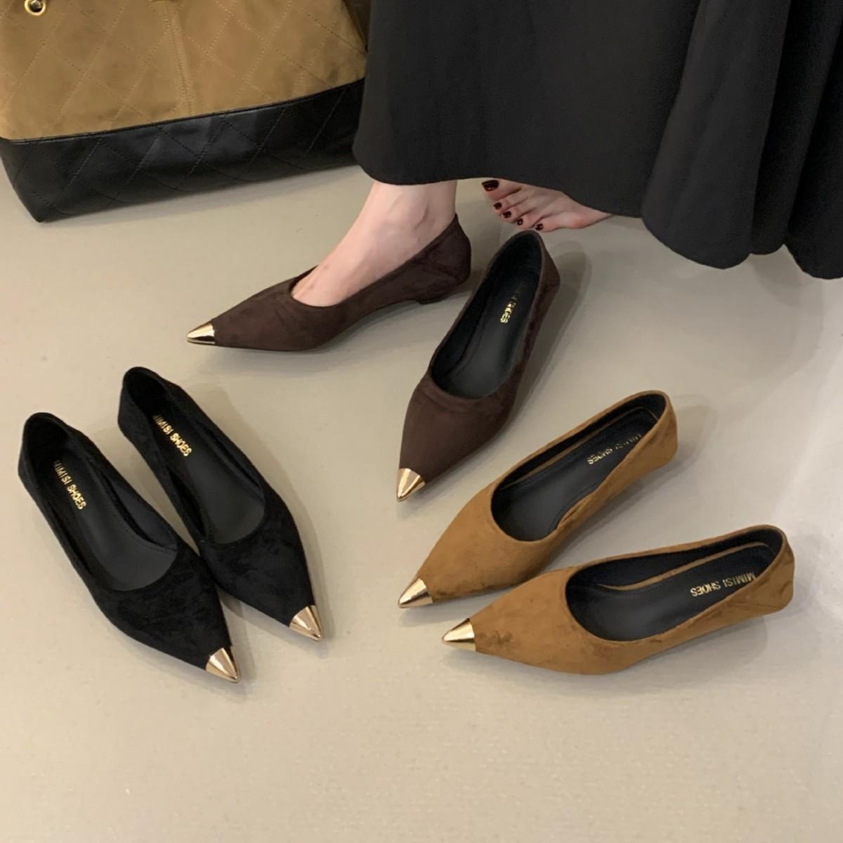 

2025 autumn and winter new pointed suede thick heel foot cover versatile commuter professional OL work women s single shoes 39 коричневый
