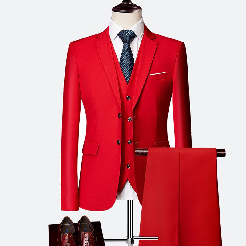 Double-buttoned suit set for men - groom s business casual three-piece suit set M