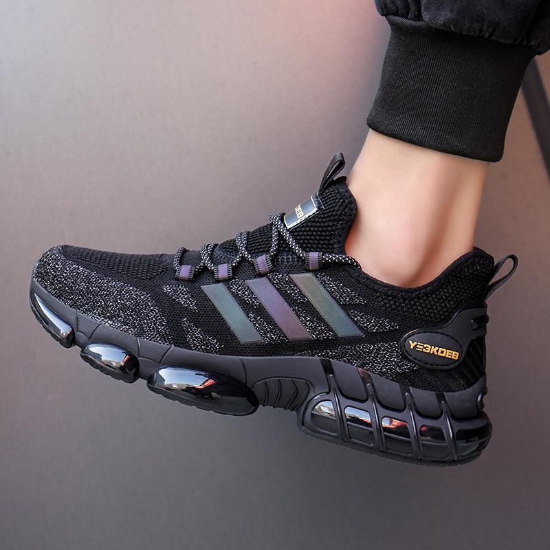 

Попкорн три полоски мужская обувь универсальная амортизирующая кокосовая обувь кроссовки из летучей трикотажной сетки мягкая подошва парные кроссовки для бега женские 45 чёрный