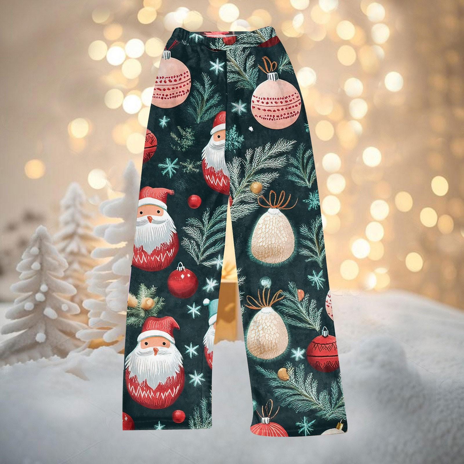 

Женские зимние брюки, длинные брюки, рождественские принтованные брюки XL темно-зеленого