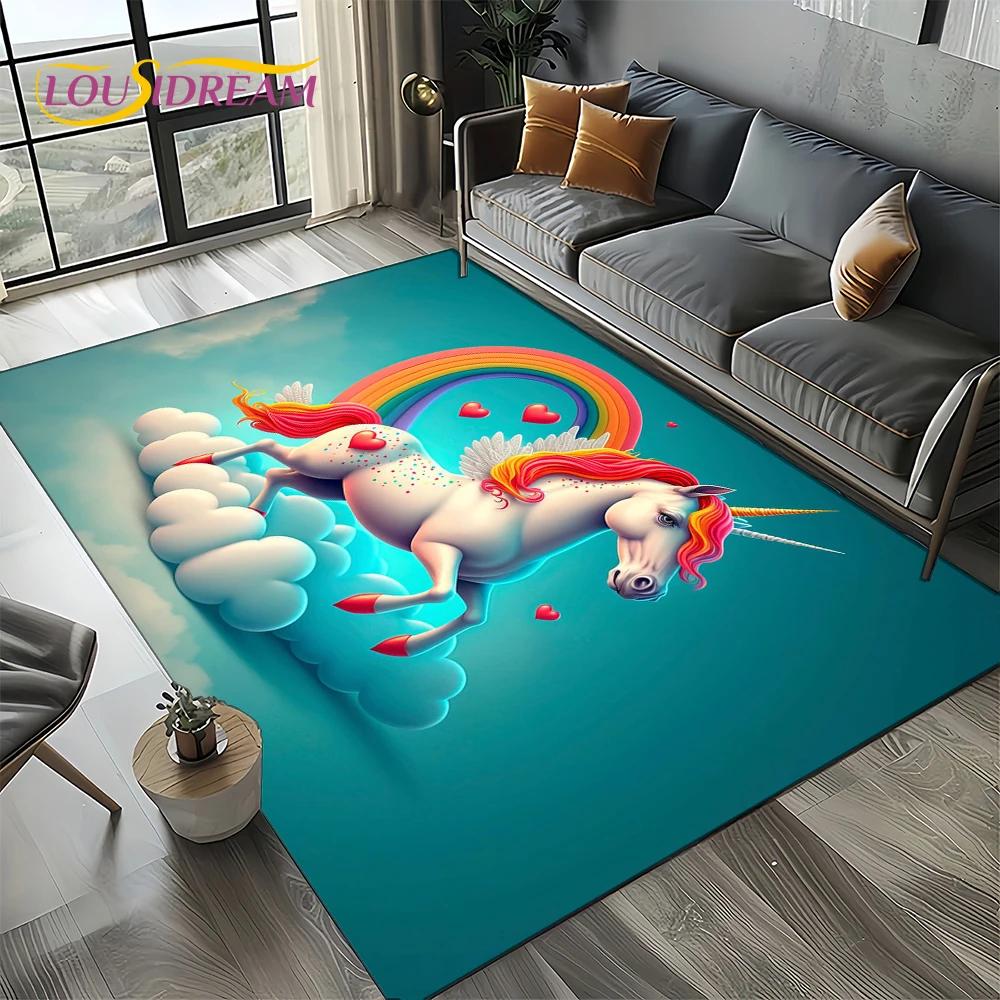 Covor Covoară Stil 27 Unicorn Desen Animat Fată Vis pentru Living Dormitor Decor Acasă Sofă, Covor Zonă Copii Covoraș de Podea Antiderapant Cadou