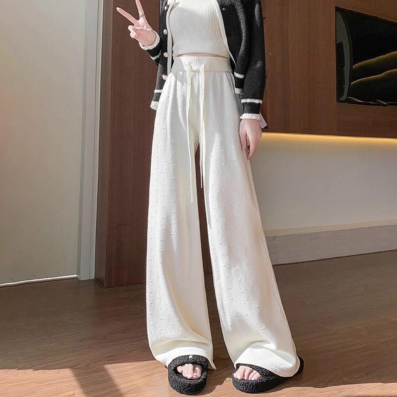 Knitted Wide Leg Pants for Women In Autumn and Winter Lazy Style High Waist Loose Straight Leg Soft Rice Floor Length Pants