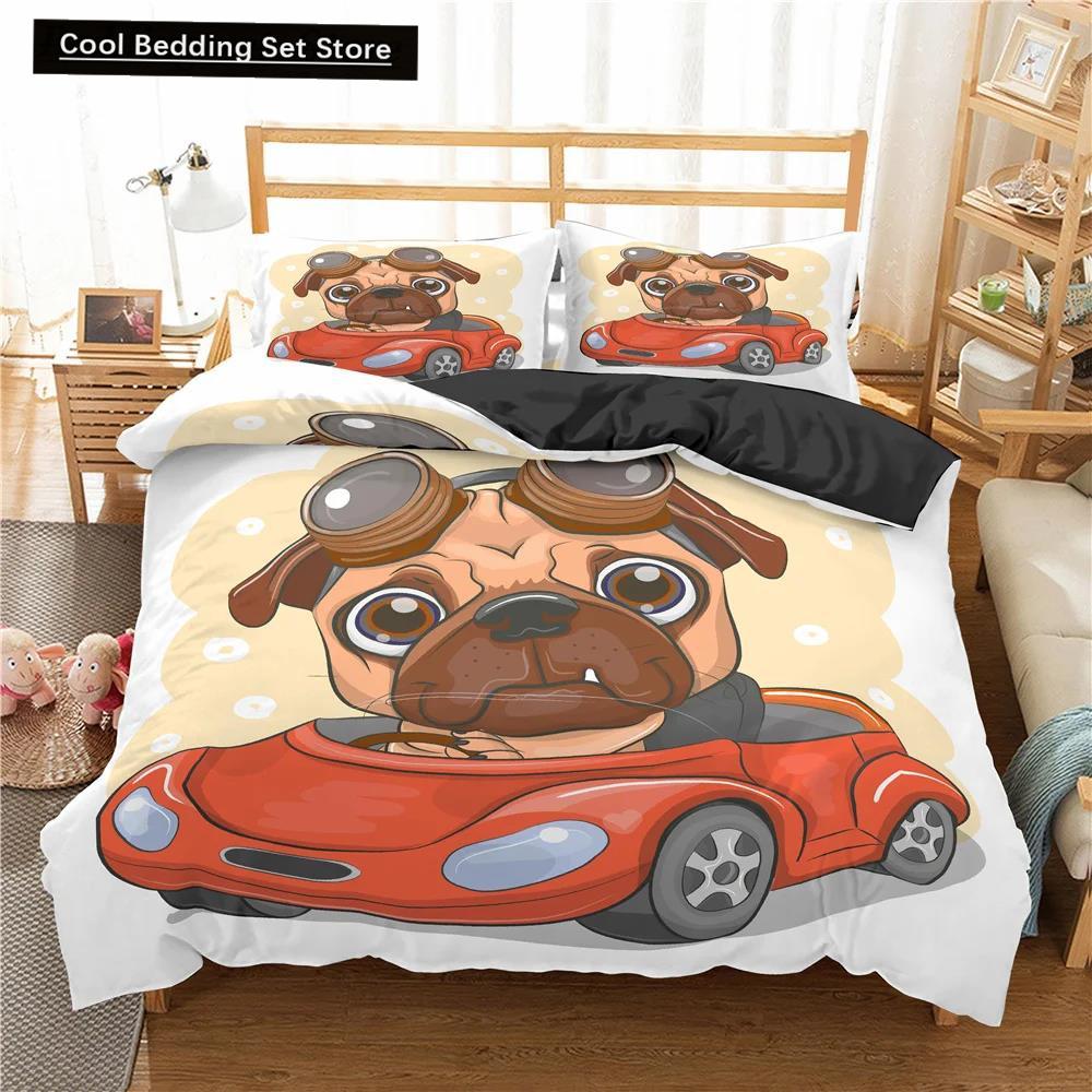 Cute Animal Bedding Set Cartoon Pug Dog Duvet Cover Sets Kids Comforter Cover Queen King Twin Single Size Polyester Quilt Cover