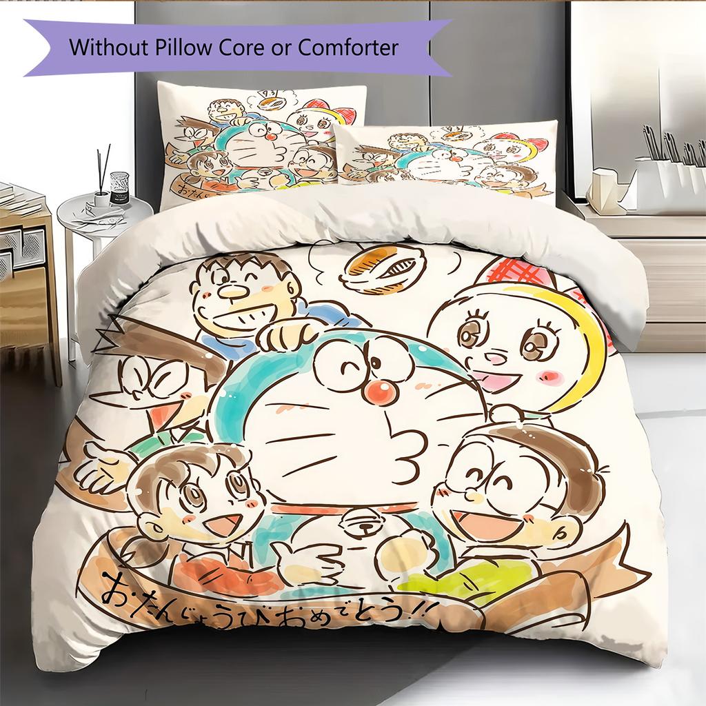Doraemon Pattern Bedding Quilt Set Home Decoration Gift (1 * duvet cover + 2 * pillowcase without core)