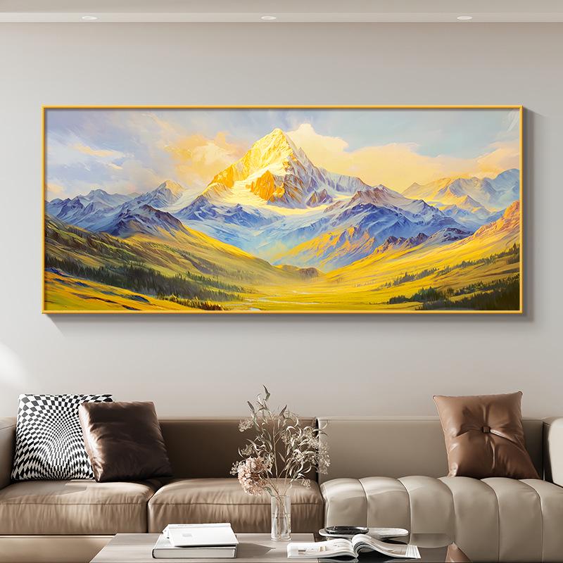 Golden Mountain Luxury Wall Art: Modern Sofa Backdrop for Living Room or Office