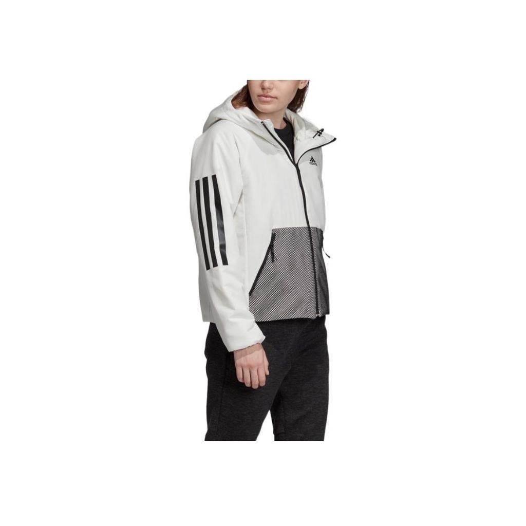Adidas Patchwork Design Brand Logo Printed Hooded Jacket Women Jacket White DZ1521