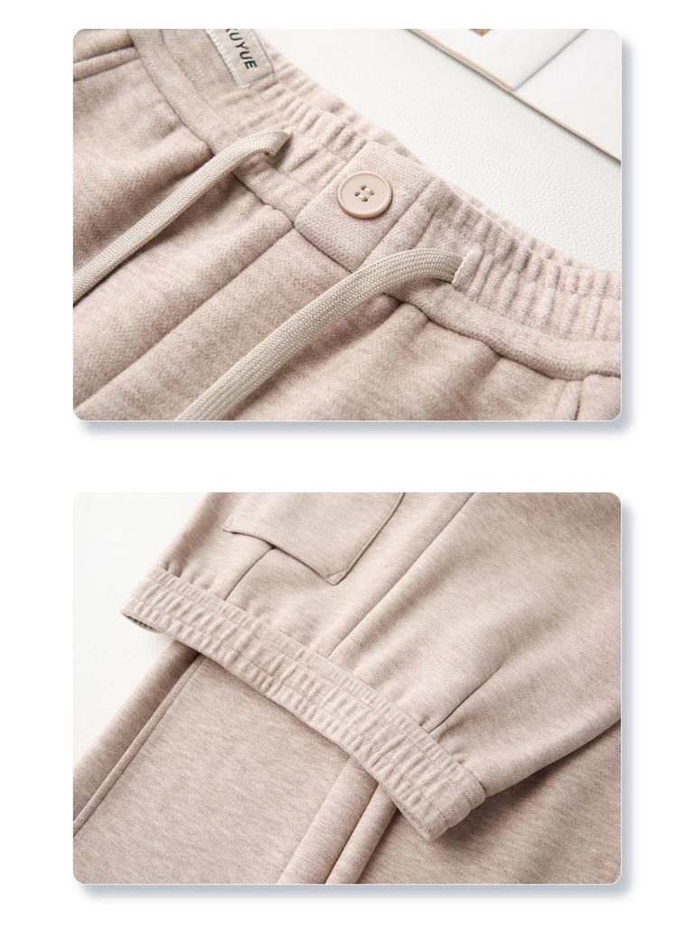 Women's 2024 Apricot Wool Blend High-Waisted Straight-Leg Cropped Pants - Casual, Loose, and Slimming for Autumn/Winter.