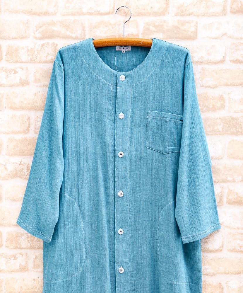 Eye Cotton Double Gauze Sleeper Long Available in Sizes M Size to L Blue K's Soft, Skin-Friendly 100% Pajamas, Sleeve, Front-Opening, One-Piece
