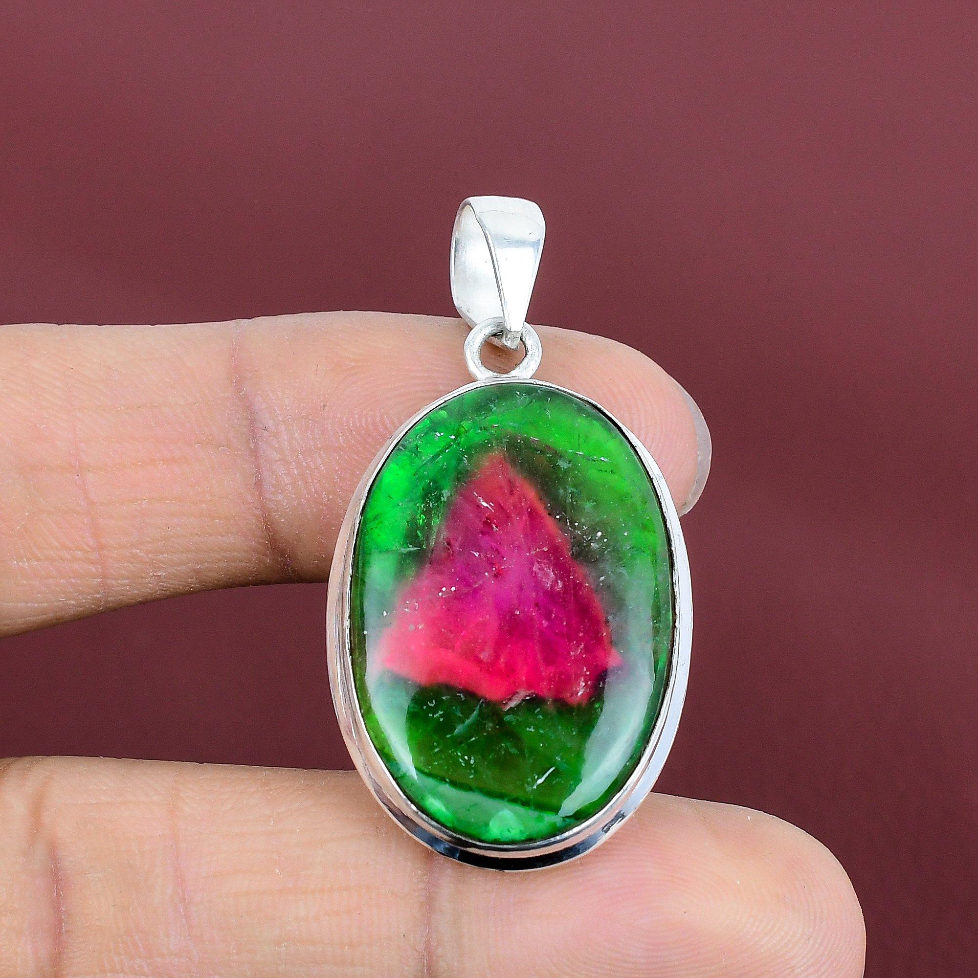 

Watermelon tourmaline pendant gemstone pendant 925 sterling silver pendant handmade jewelry gifts for him healing stone pendant boho jewelry