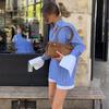 Women's Color Blocked Striped Shirt Wide Leg Shorts Set for Spring and Summer Casual Loose Fit Daily Commuting VersatileFrench Style Lady Sets
