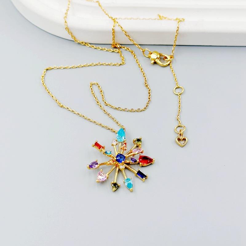 

Fashion Light Luxury Color Zircon Fireworks Necklace Niche Design Flower Earrings