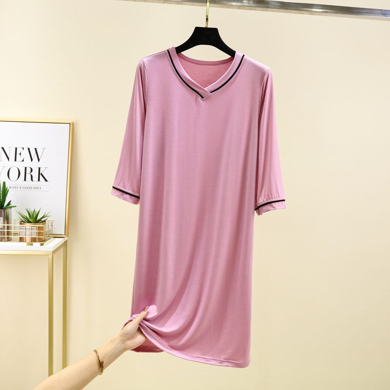 

Женская ночная сорочка модал большого размера весна/лето тонкая повседневная универсальная длинная одежда домашняя прохладная с длинным рукавом свободное платье Leather pink 2XL (75.00 kg-90.00 kg recommended