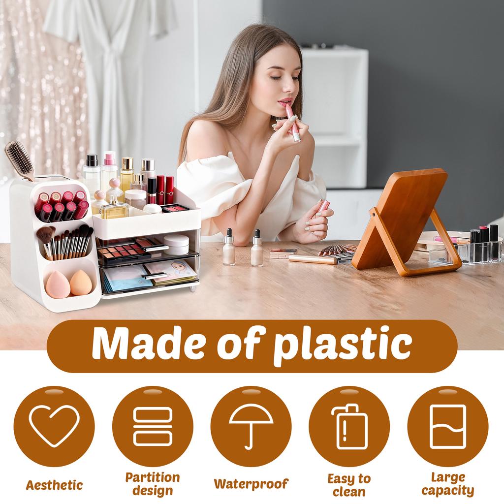 Schubladen-Kosmetik-Aufbewahrungsbox Kunststoff-Hautpflege-Display-Case Große Kapazität Schminktisch Schreibtisch-Organizer Halter Schreibwarenbox