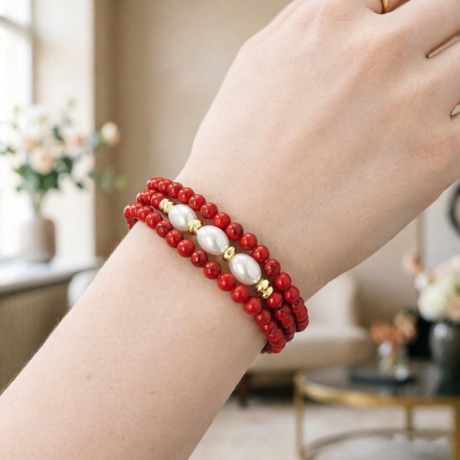 

Bohemian 3Pcs Women Stackable Bracelet 7 Types Of 4mm Stones Beaded Charm Braslet Beach Vacation Accessories Versatile Jewelry 17-18cm(6.7-7.1inch) красный