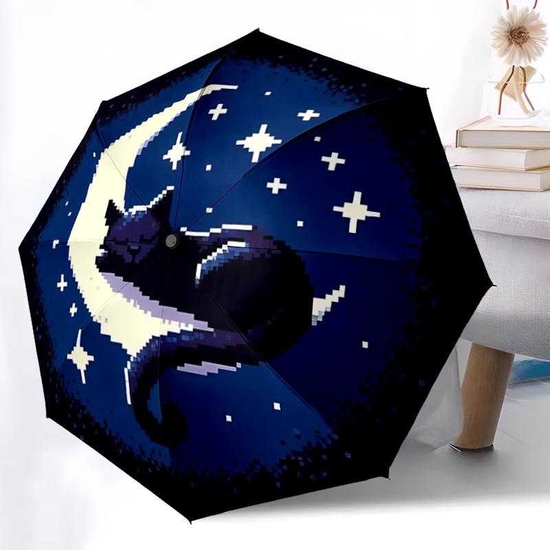 1pc Moon Cat Automatic Open/Close Umbrella, Windproof, Folding Compact Umbrella with Lightweight Design for Women/Men093
