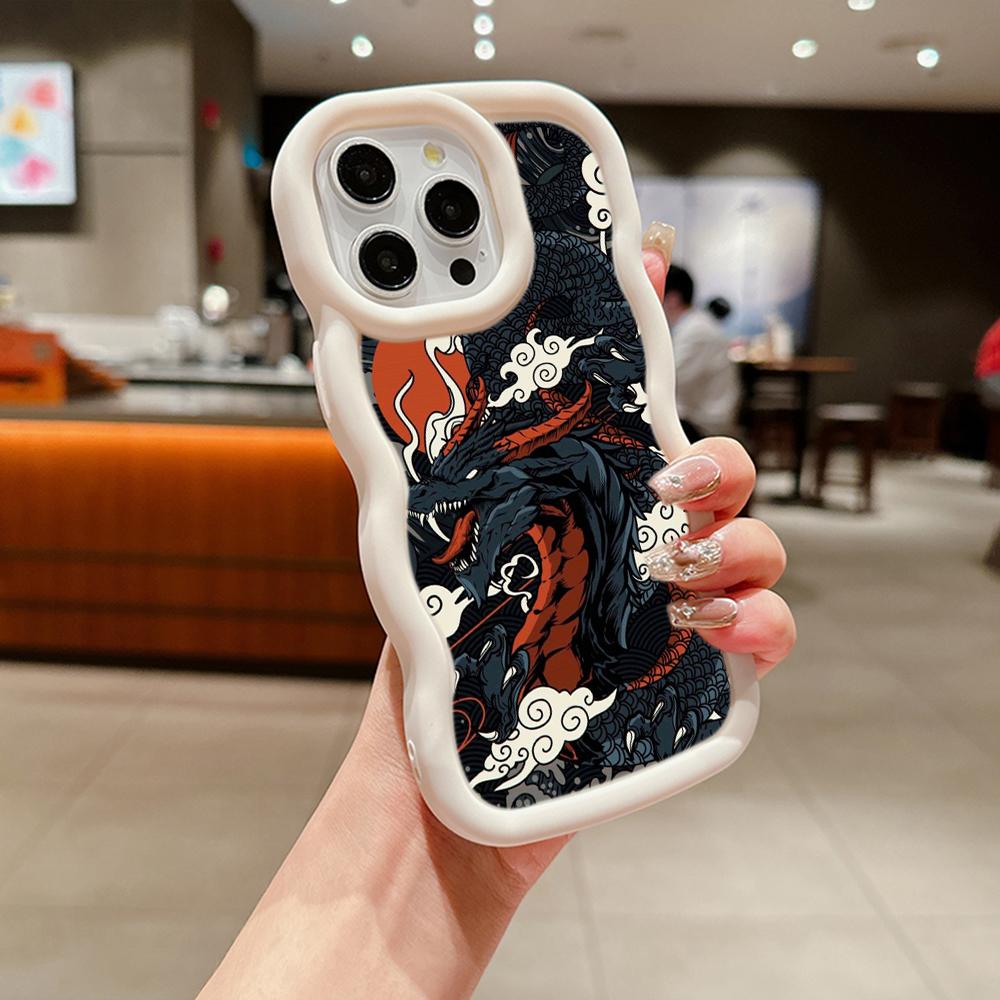 Macaron Big Wave Soft Phone Case für iPhone 11 12 13 14 15 Samsung A13 A14 A15 A23 A24 A25 A54 A55 Xiaomi Redmi Note 13 12C Cover A33 Drachendesign
