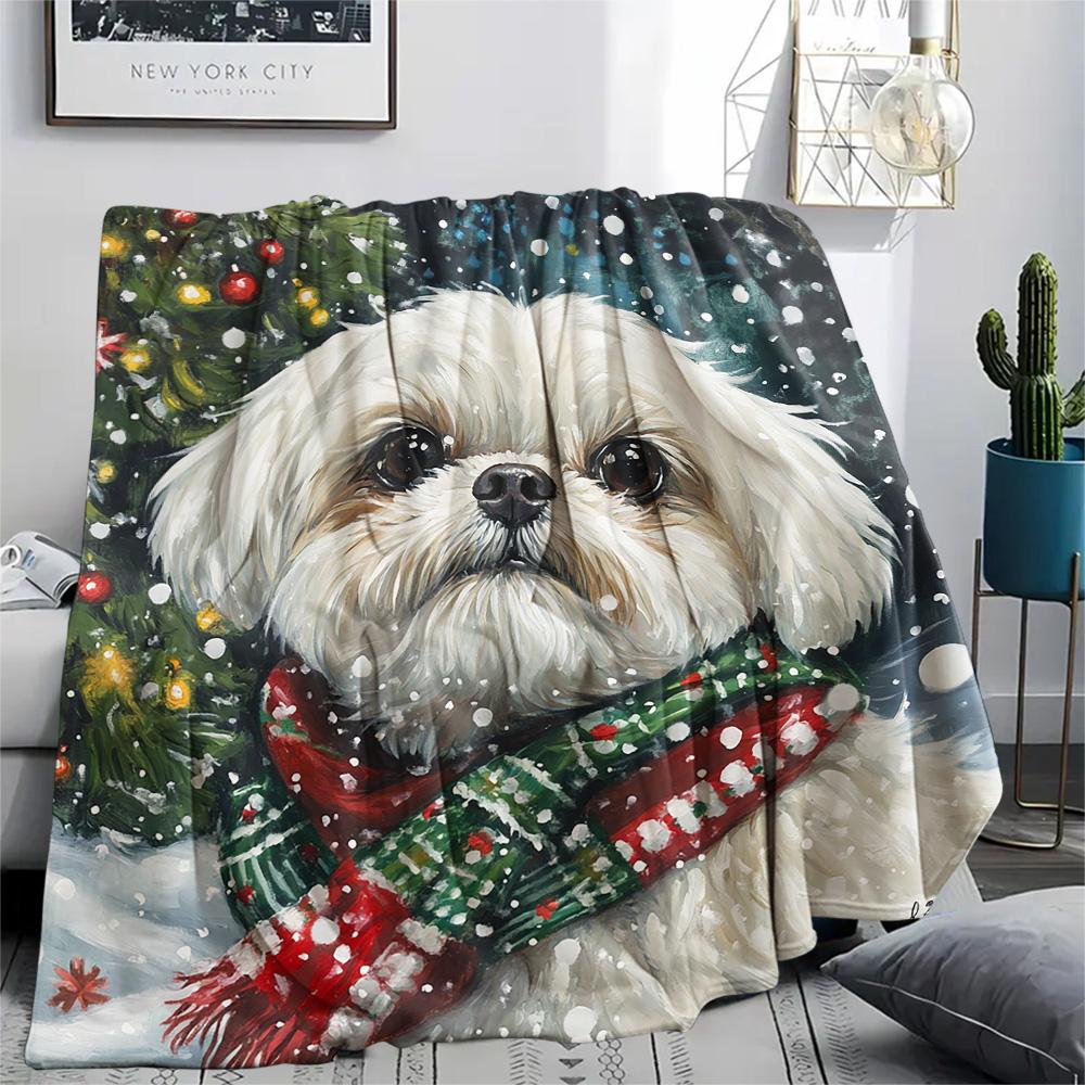 Shih Tzu Print Flannel Blanket, High quality Comfortable for All Seasons, Home Decor, Warmth and Comfort, Perfect for Christmas Gifts