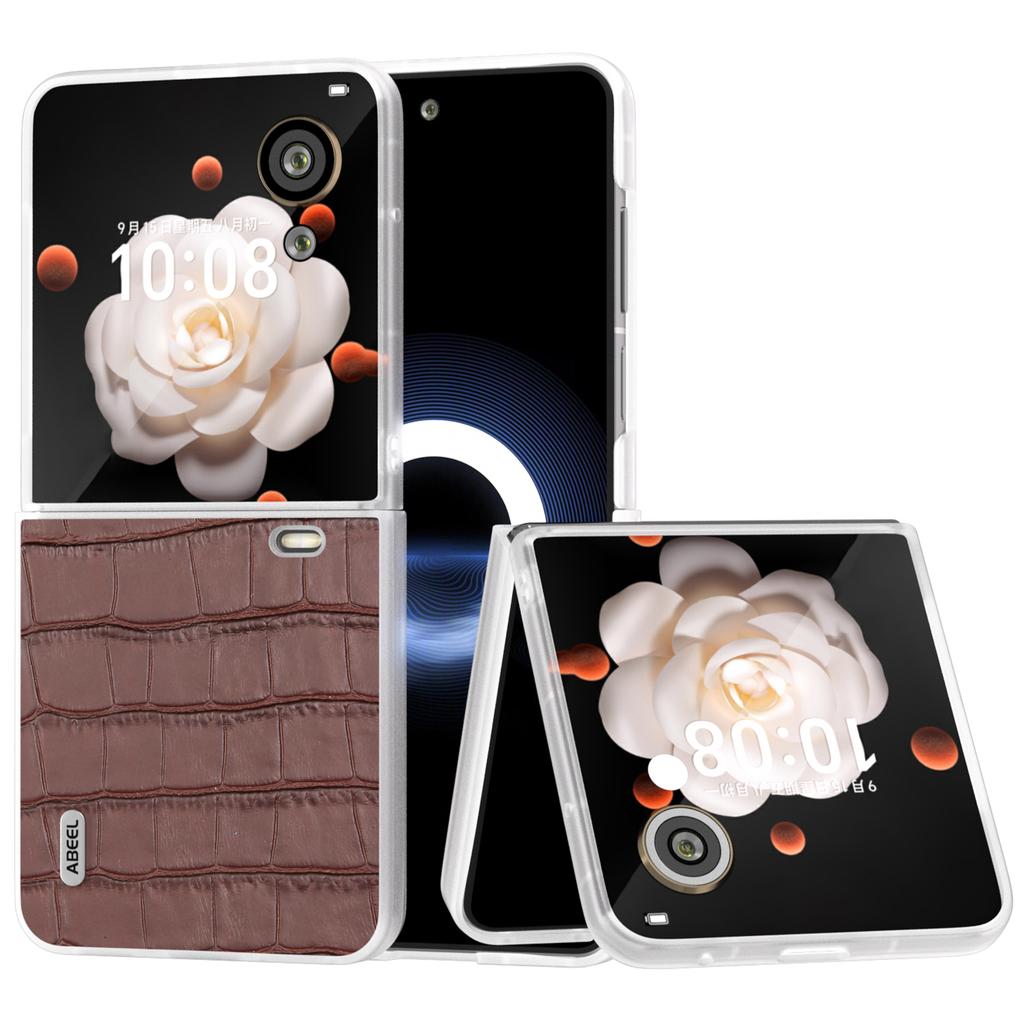 ABEEL For Honor Magic V Flip 5G Case Genuine Cow Leather+PC Phone Cover Crocodile Texture