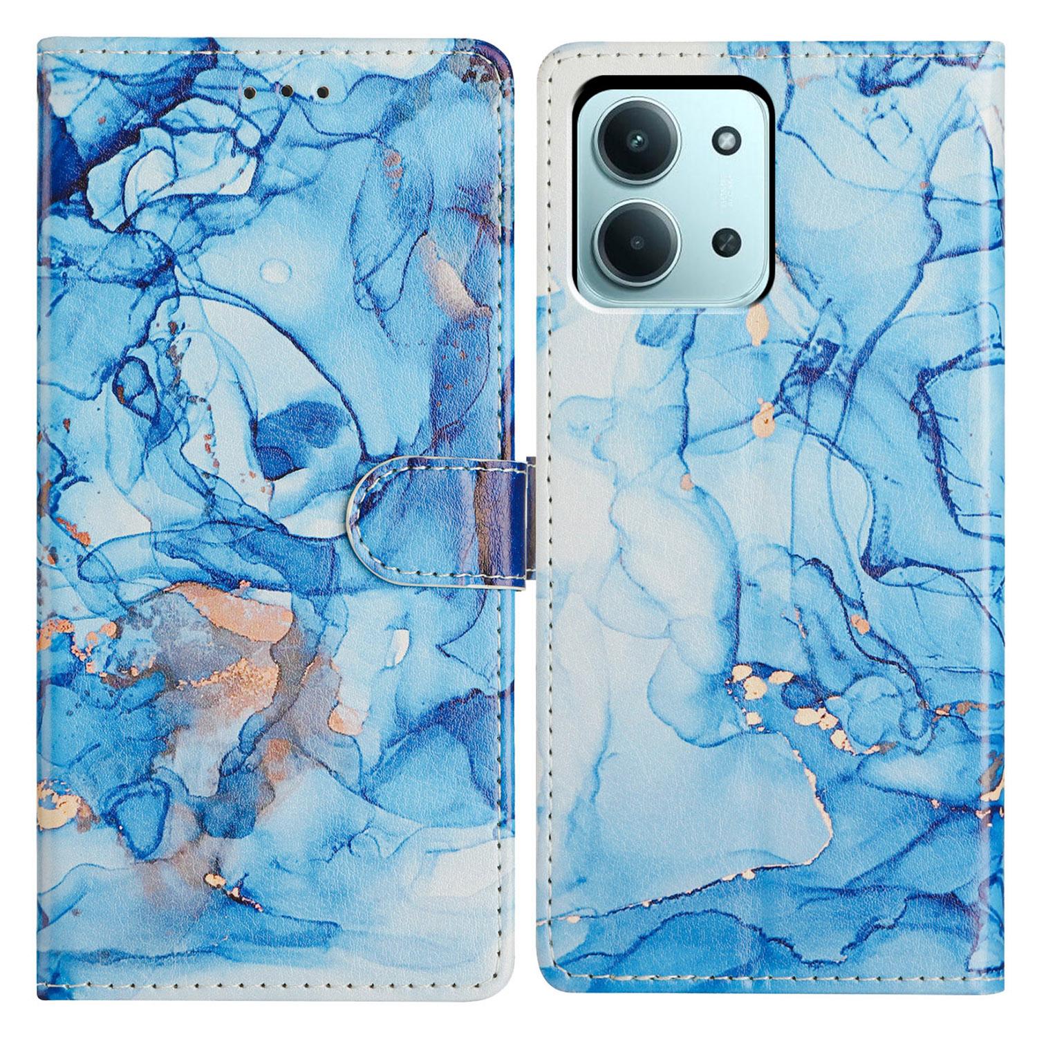 

For Xiaomi Redmi 15C 4G (171mm) Case Pattern Printing Wallet Stand Flip Leather Phone Cover with Strap Blue Marble