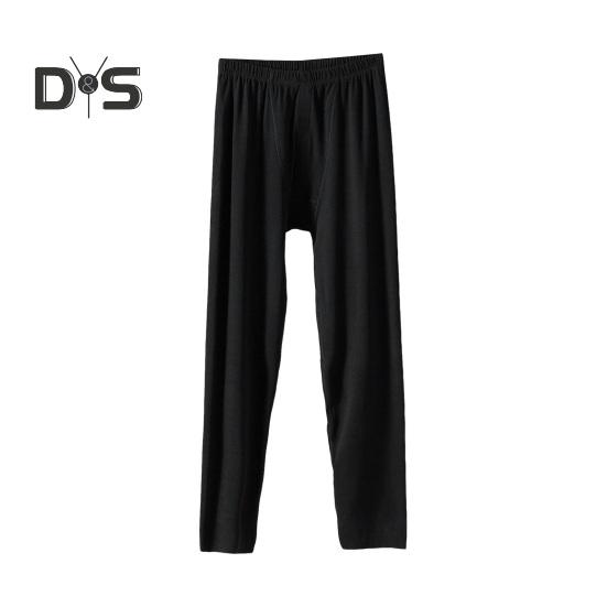 Men Pants Elastic Waist Double-Sided Brushed Thermal Insulation Long Johns Solid Color Mountaineering Vacation Travel Work School Bottoming Trousers