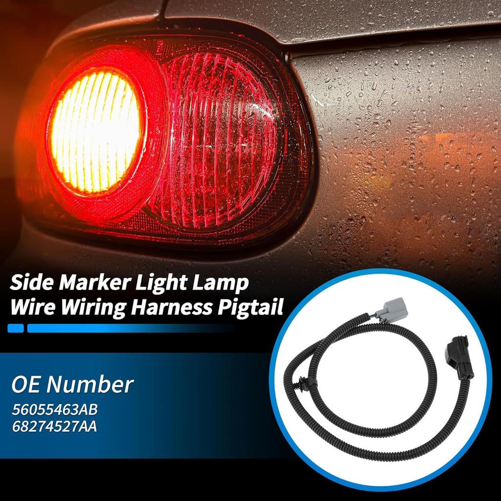 No.56055463AB Side Marker Light Wiring Harness for Jeep Wrangler 2007-2018 Side Marker Light Lamp Wire Wiring Harness Pigtail Passenger Side or