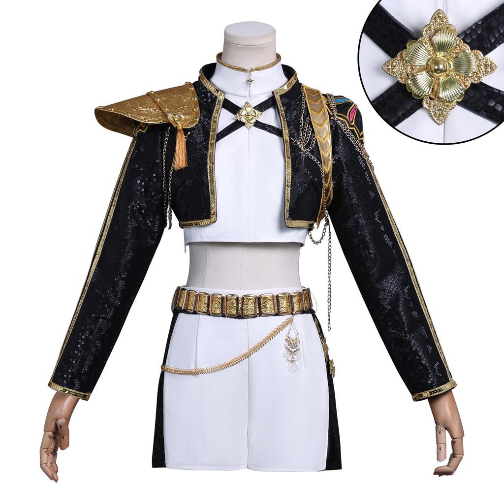 Kpop Demon Hunters Anime Character Black Gold Halloween Role Playing Costume With Pu Leather
