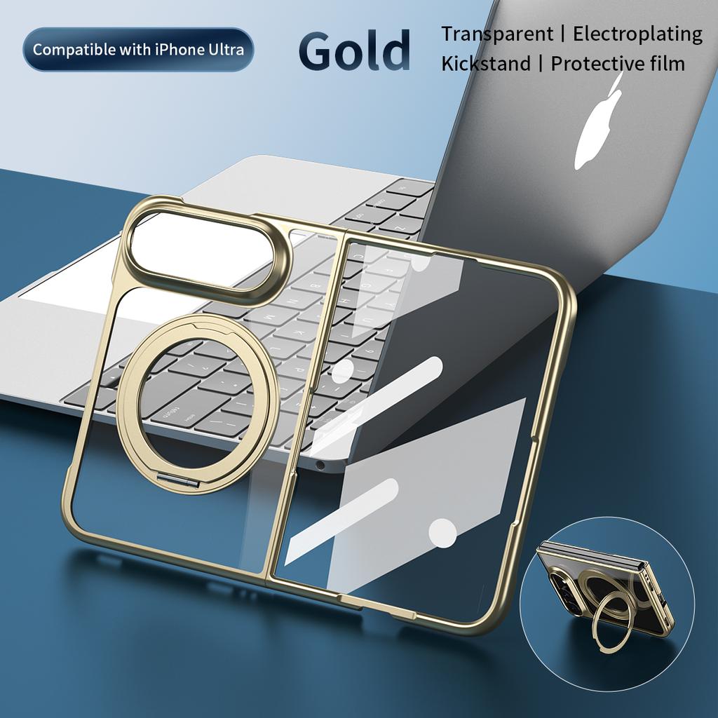 360 Degree Rotating Electroplated Transparent for Magsafe Magnetic Bracket Phone Case, for IPhone Ultra Screen Protector Cover