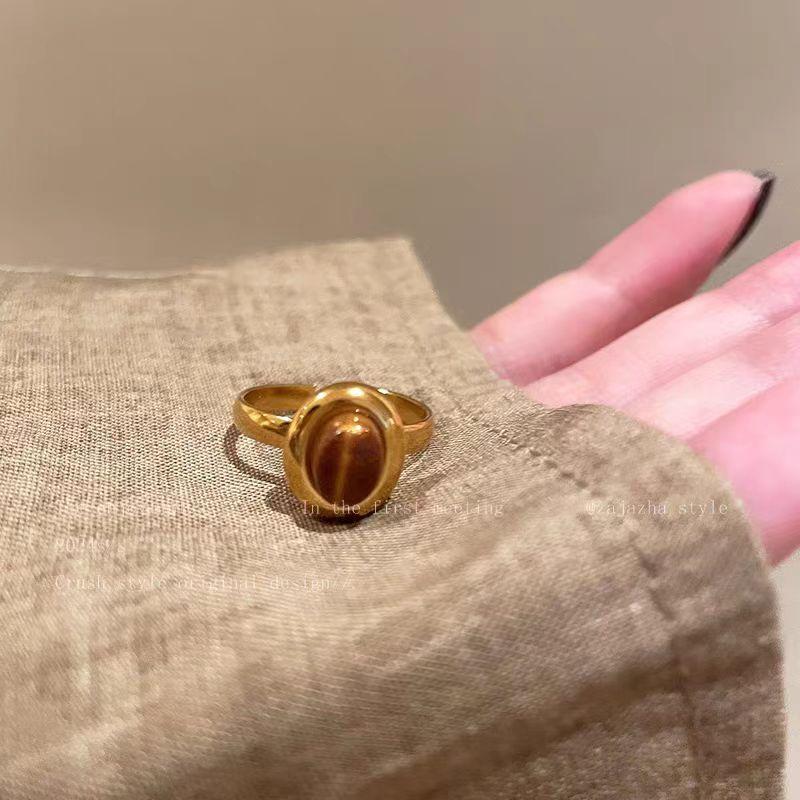 

Gold Sunflower Tiger S Eye Alloy Ring Women S Earrings High-End Ring Niche Design Unique Ring