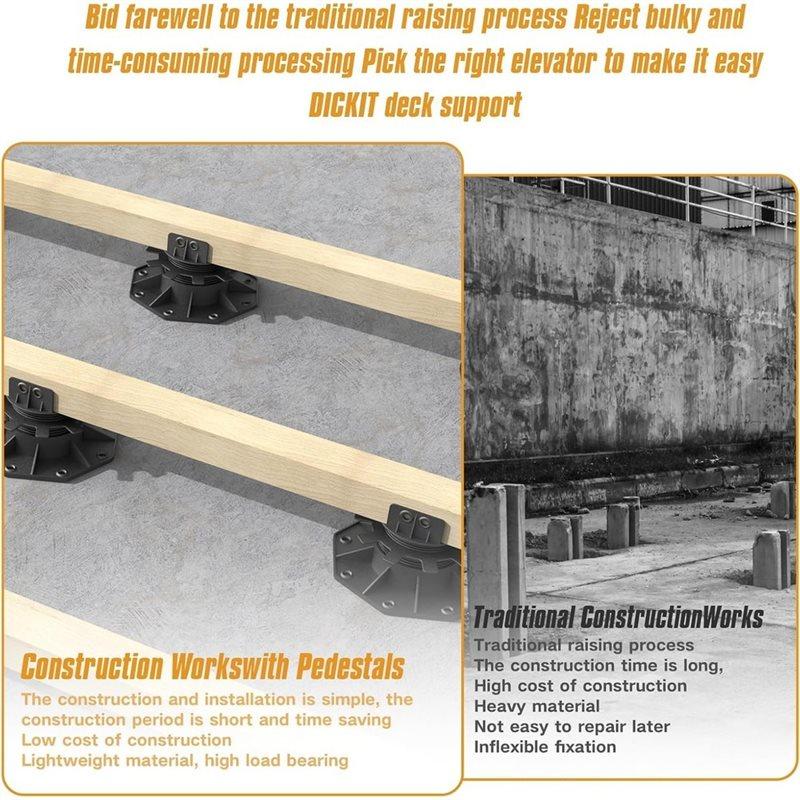 B97A-12er-Pack Verstellbare Terrassenstützfüße, 1,18"-2,36" (30-60 mm), Für 2x4 & 2x6 Balkenrahmen mit Schrauben für Terrassen