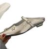 French rhinestone Mary Jane half slippers thick heel women's shoes spring and summer new silver bag head cool slippers Korean version single shoes