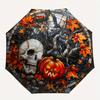 Halloween Skull & Pumpkin Stained Window PanelUmbrella, Portable 3-Fold Compact Umbrella,Christmas Gift ES636