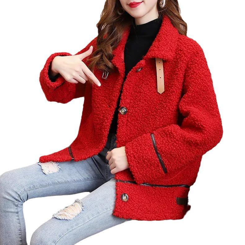 Women's Plus Size Lambswool Coat, Autumn/Winter 2023, Thickened, Velvet-Lined, Loose Fit, Warm, Versatile Top