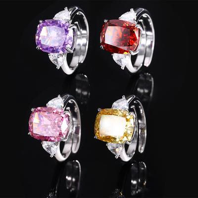 Bijoux Fond Cuivre Plaqué Or Diamant Haut Carbone Diamant Fleur de Glace Carré Diamant Cuivre Incrusté Anneau Carré Simple Épais Femmes 10 * 12
