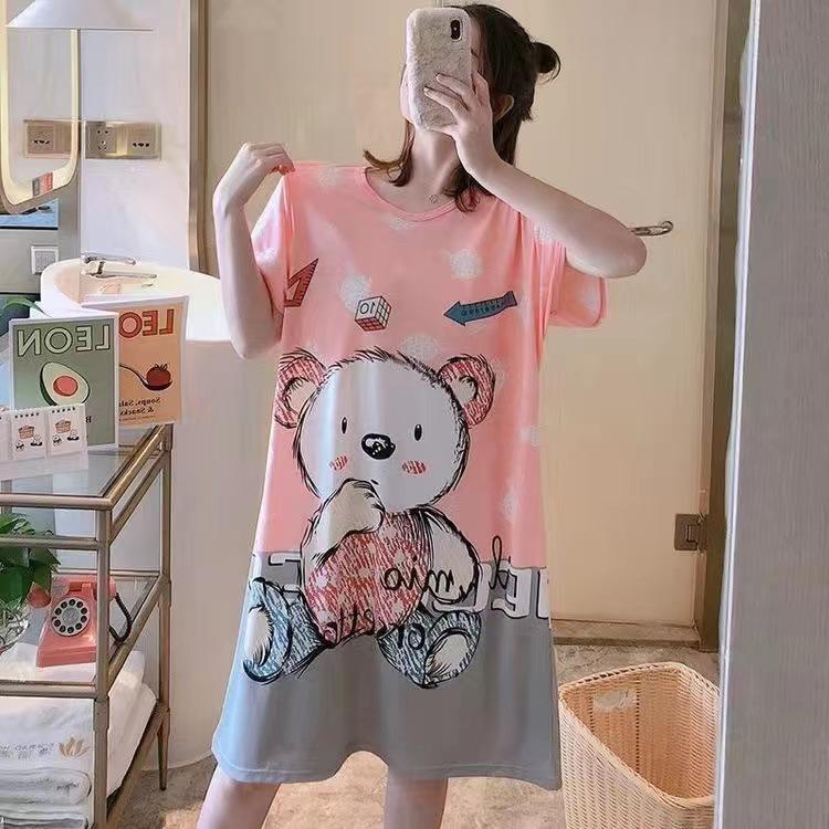 Women's Short Sleeve Cartoon Nightgown - Loose Fit Pajamas for Summer, Spring & Autumn